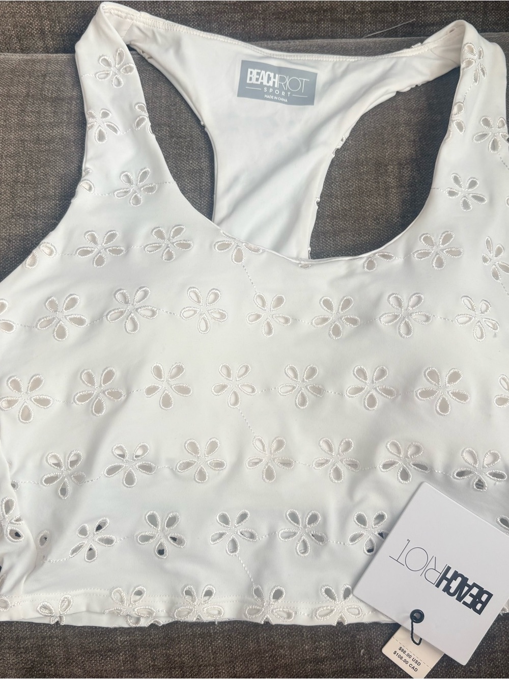 Beach Riot White Floral Eyelet Racerback Crop Tank